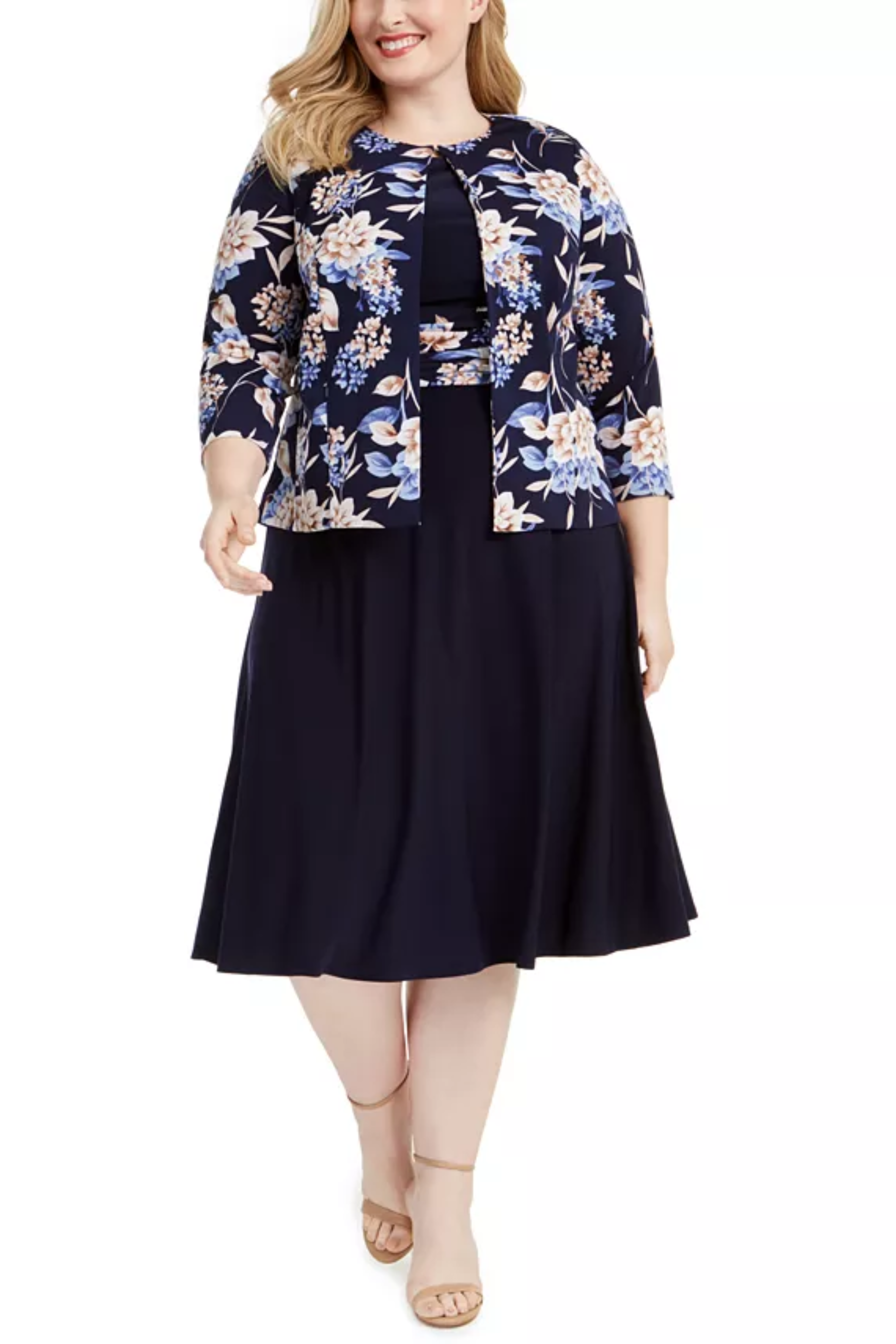 NAVY TAUPE Jessica Howard Floral 2-Pc Jacket Dress PLUS SIZE for wholesale on Faire0