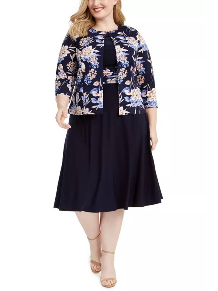 NAVY TAUPE Jessica Howard Floral 2-Pc Jacket Dress PLUS SIZE for wholesale on Faire