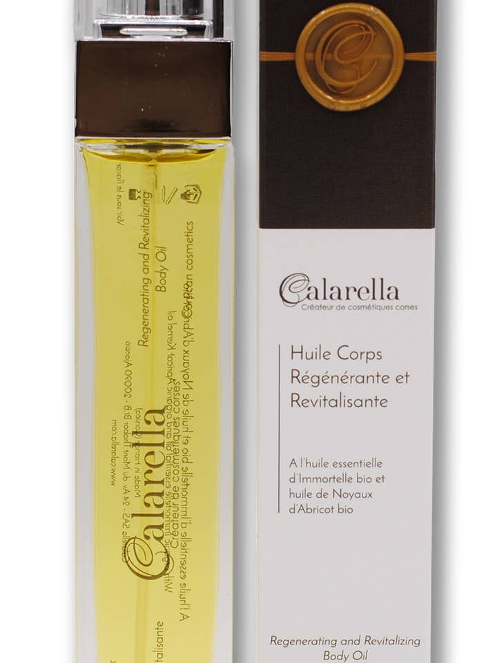 Olio per il corpo rigenerante e rivitalizzante per la vendita all'ingrosso da parte di Calarella - Créateur de cosmétiques corses