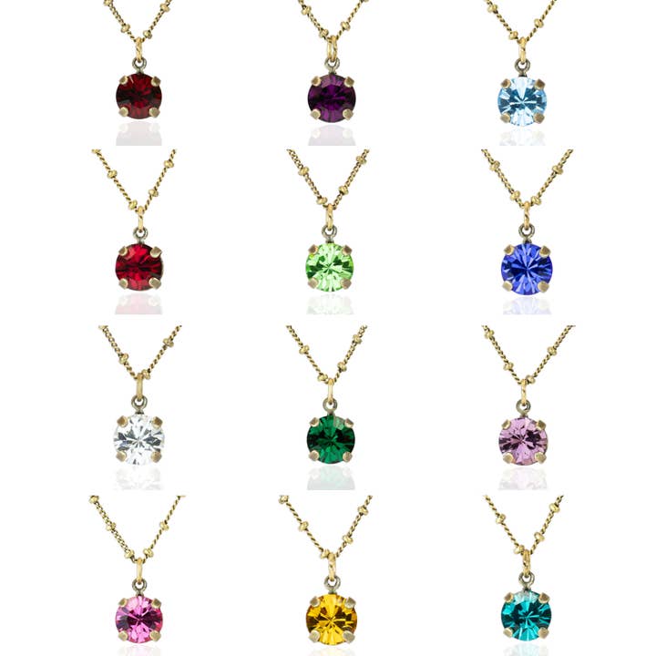 Crystal Birthstone Necklace - Brass - 8mm - Pre-Pack for wholesale by Anne Koplik Designs, Inc.