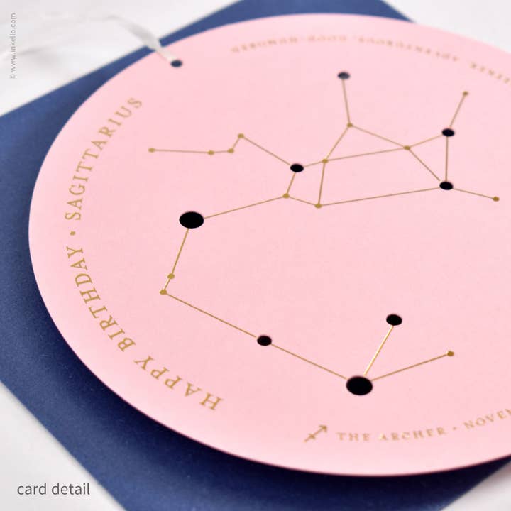 Inkello Letterpress - Wholesale Birthday Card - Sagittarius Birthday Zodiac Constellation Card (#604)