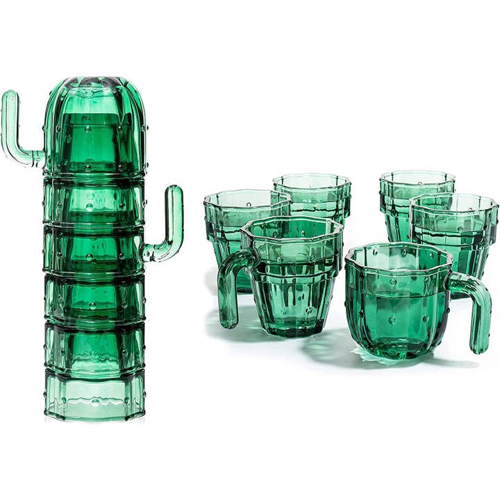 The Wine Savant / Khen Glassware – wholesale Dricksglas och koppar – Kaktus stapelbara glas, Glas gröna kaktuskoppar - 6 Set