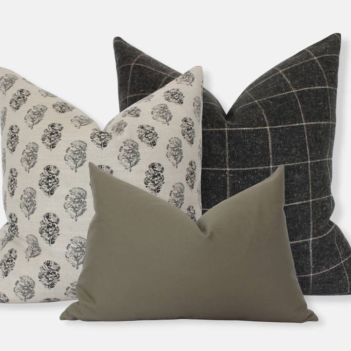 Textileish - Wholesale Throw Pillow Cover - Cream Floral Pillow Cover, Charcoal Floral Pillow | Chara