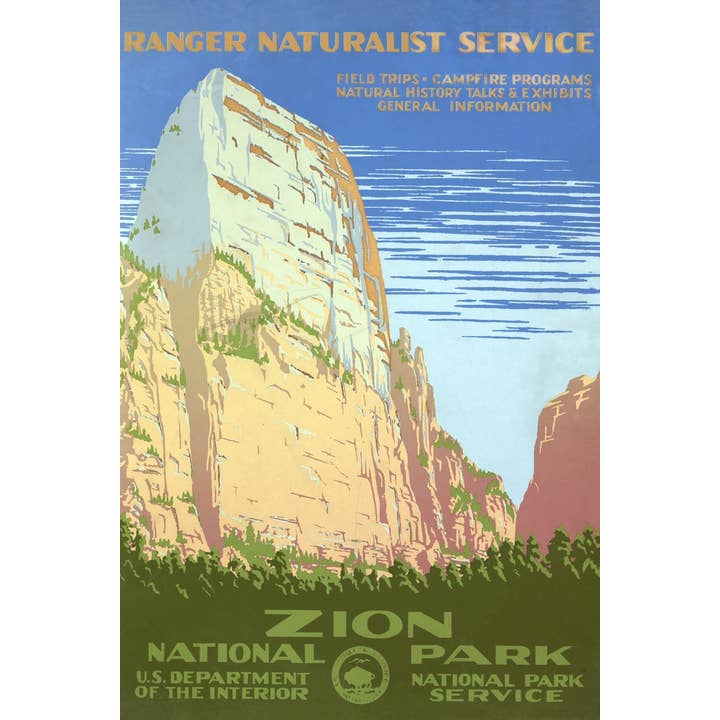 Zion National Park Retro Travel Poster 12x18 for wholesale by Gotham Gifts