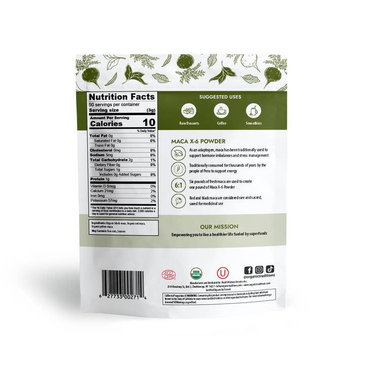 Organic Traditions - Vente Poudres protéinées/superaliments - Poudre Maca X-6 Noir et Rouge-Pourpre1