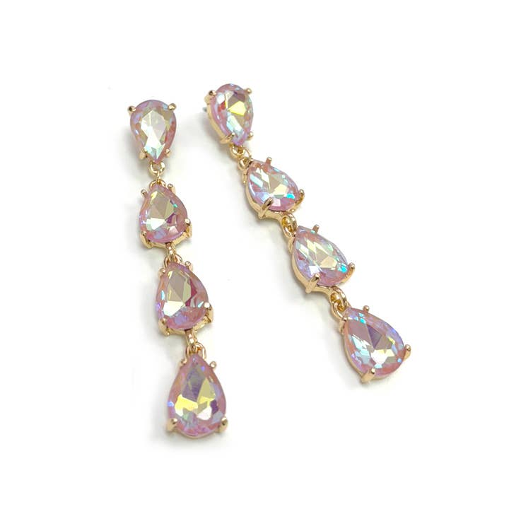 StarryNYC - Wholesale Hangende/ronde oorbellen - Iriserende kristallen oorbellen van glassteen met 4 schakels14