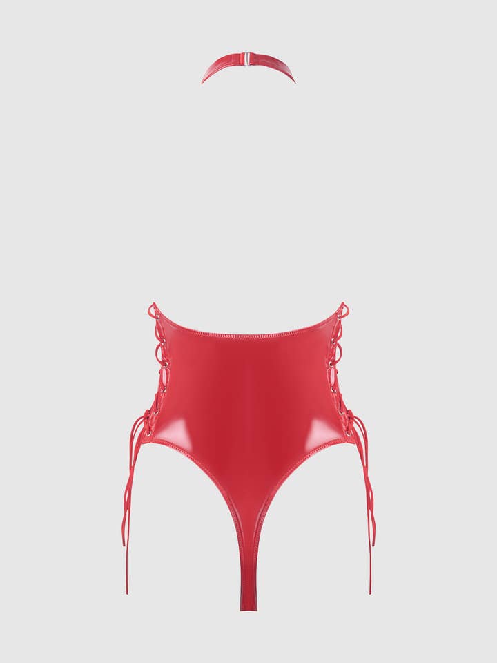 House of Desire - Wholesale Lingerie Bodysuit - Women's - TRINITY PATENT LACE UP HALTER TEDDY19