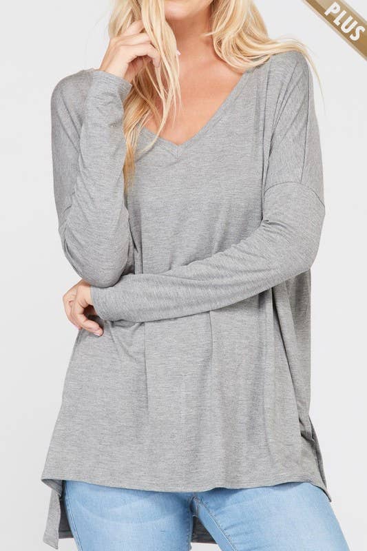 A.gain – wholesale Tunic – Women’s – 10210LP07 - PLUS SIZE SOLID LOOSE FIT V NECK LONG SLEEVE TOP8
