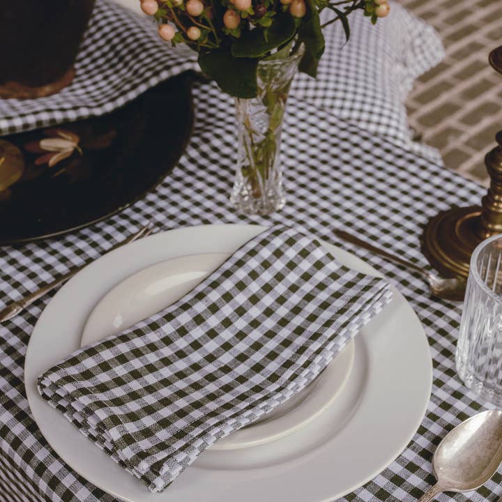 Heirloomed Collection - Wholesale Dinner & Cloth Napkin - Linen Dinner Napkin - Woven Mini Gingham in Olive