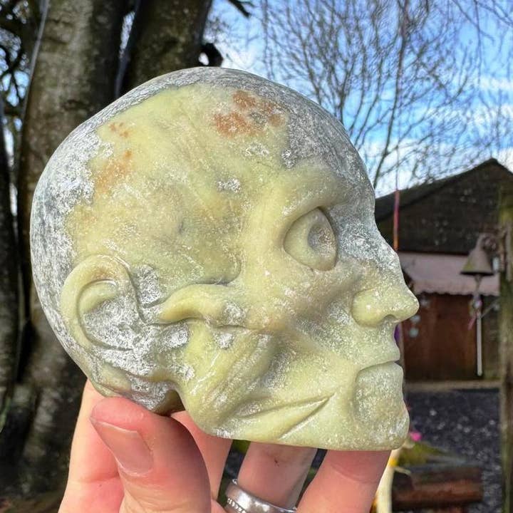 Skull medical carving 8.3cm deep gemstone skull as shown Elf for wholesale by Elf Kendal Hippies