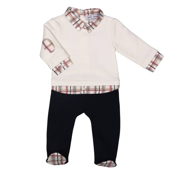 GUSTAV | Boys Navy Blue & White Cotton Babygrow for wholesale by Bebe Sweeny
