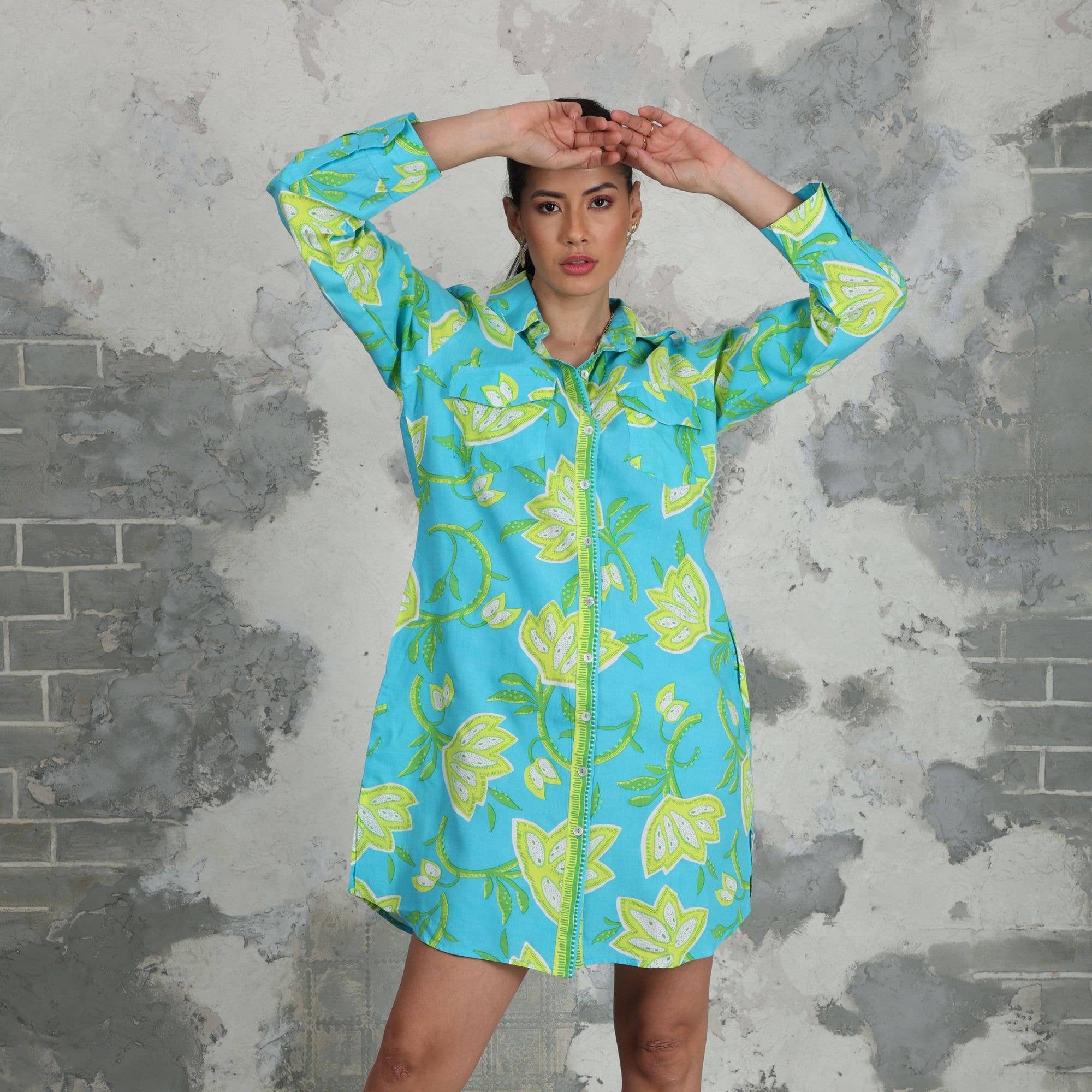 Avani Del Amour – Vestido - Mulher por atacado – Vestido camisa de manga longa com estampa floral 40561