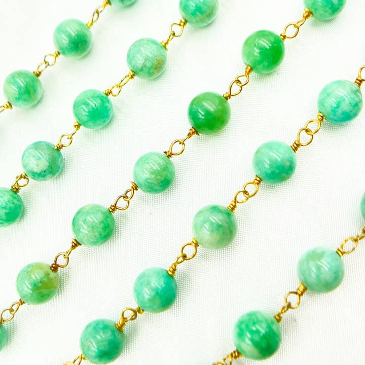 Amazonite Gold Plated Wire Chain. AMZ16 for wholesale by Tresor Jewelry Inc.