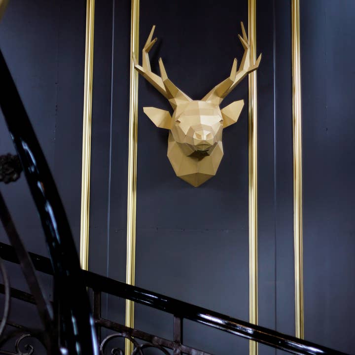 PAPERCRAFT WORLD – Engroshandel DIY-hobbysæt – Guld Rådyrhoved i Papir Origami Vægkunst4