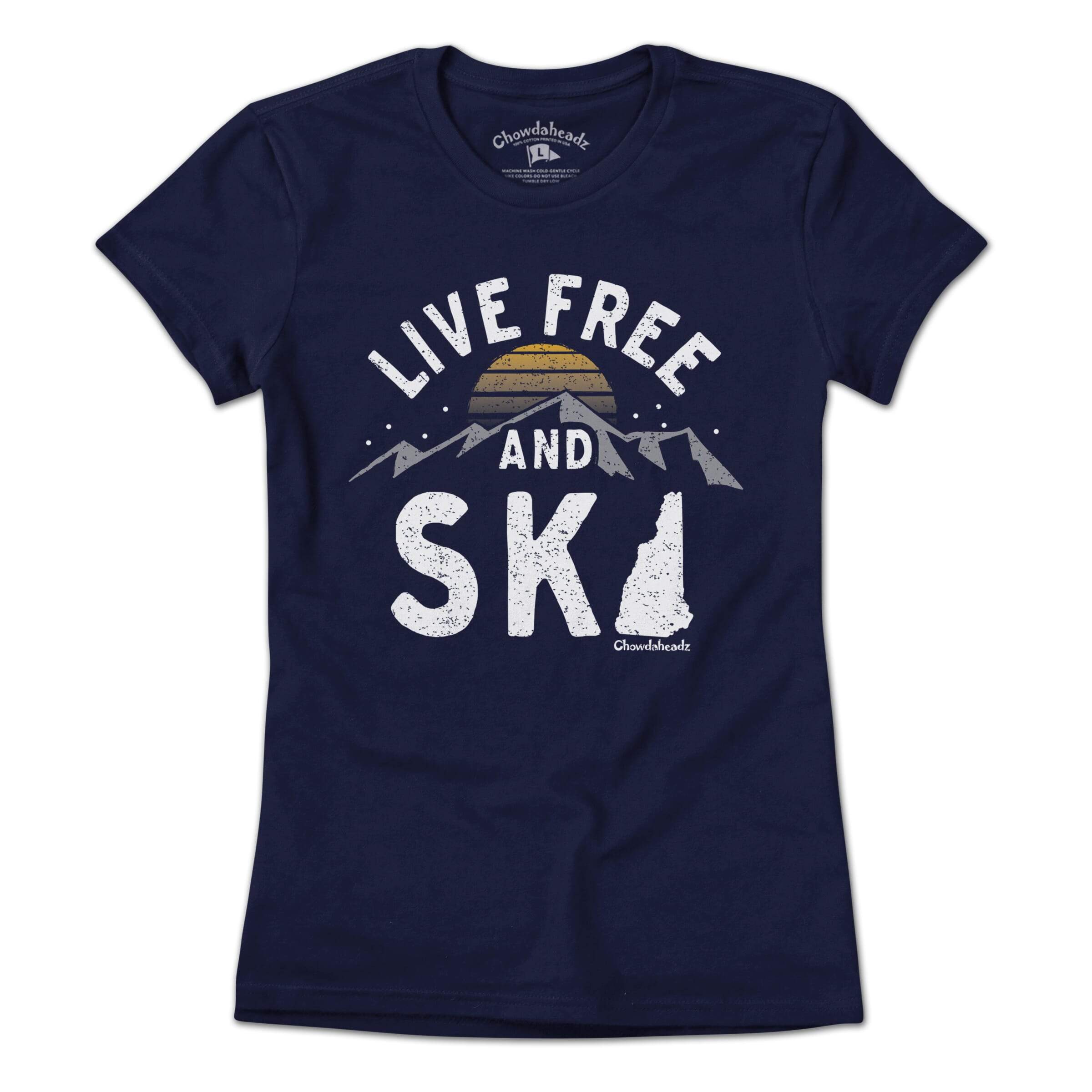 Navy Live Free and Ski New Hampshire T-Shirt for wholesale on Faire2