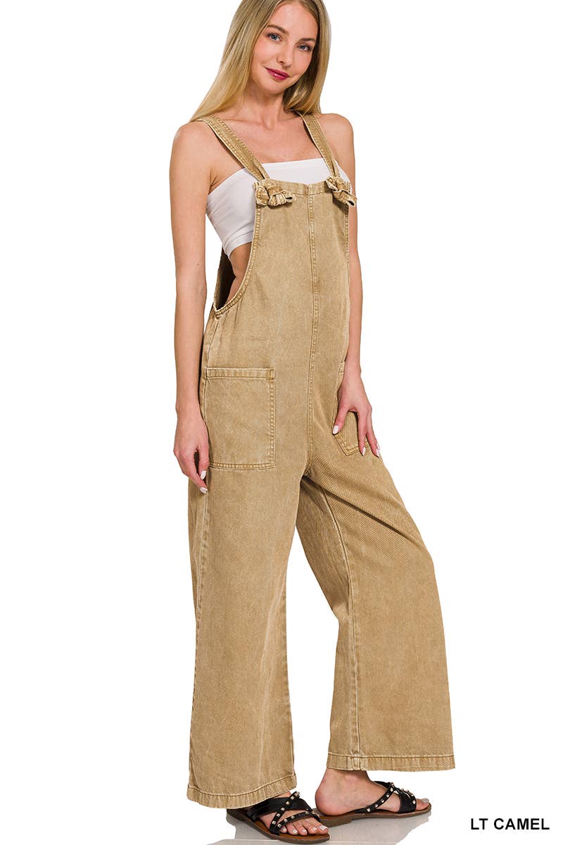42POPS - Wholesale Jumpsuit - Women's - ..1013 Washed Knot Strap Pockets Jumpsuit SI-263483