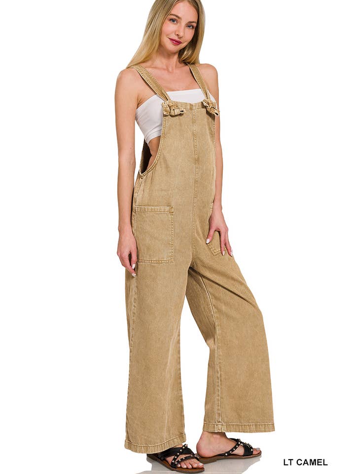 42POPS - Wholesale Jumpsuit - Women's - ..1013 Washed Knot Strap Pockets Jumpsuit SI-263483