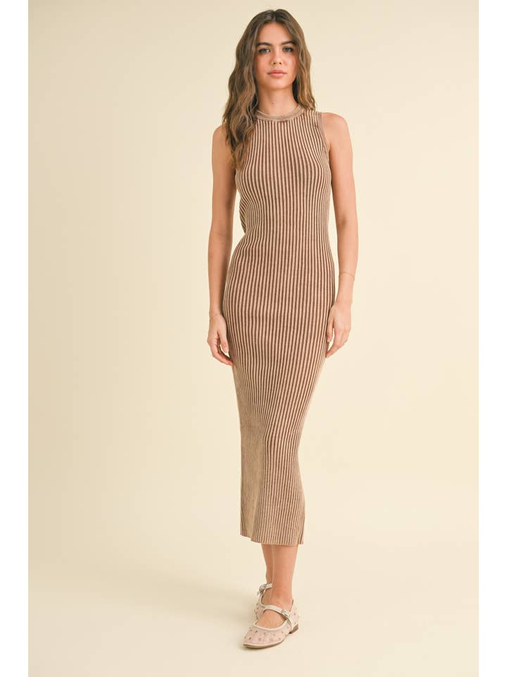 MIOU MUSE - Wholesale Dress - Women's - D3397 WASHED SHORT SLEEVE KNITTED MAXI DRESS