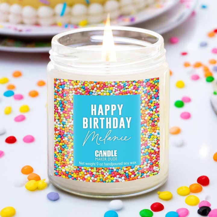 Personalized Happy Birthday Candle, Gift For Her, Gift For Bestie, Gift Basket Idea for wholesale by Candle Maker Dude