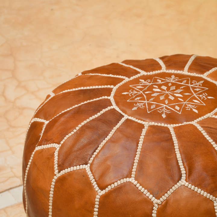 woolsouk ( We handle U.S. import procedures for you ) – Engroshandel Puf – læder puf-udstoppet-marokkansk puf-mørkebrun3