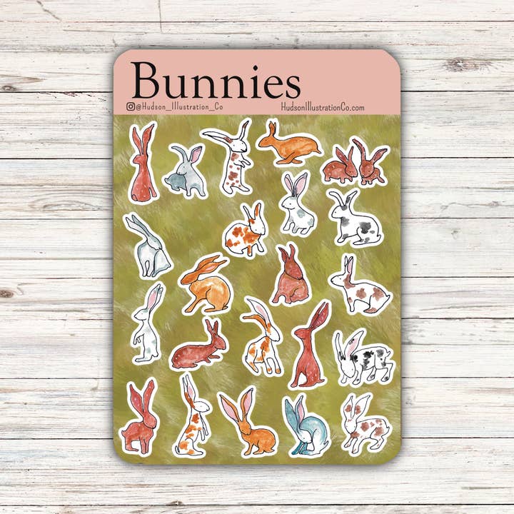 Folha de Autocolantes de Coelhinhos - Coelhos para a Páscoa por atacado de Hudson Illustration Co - About Town Co
