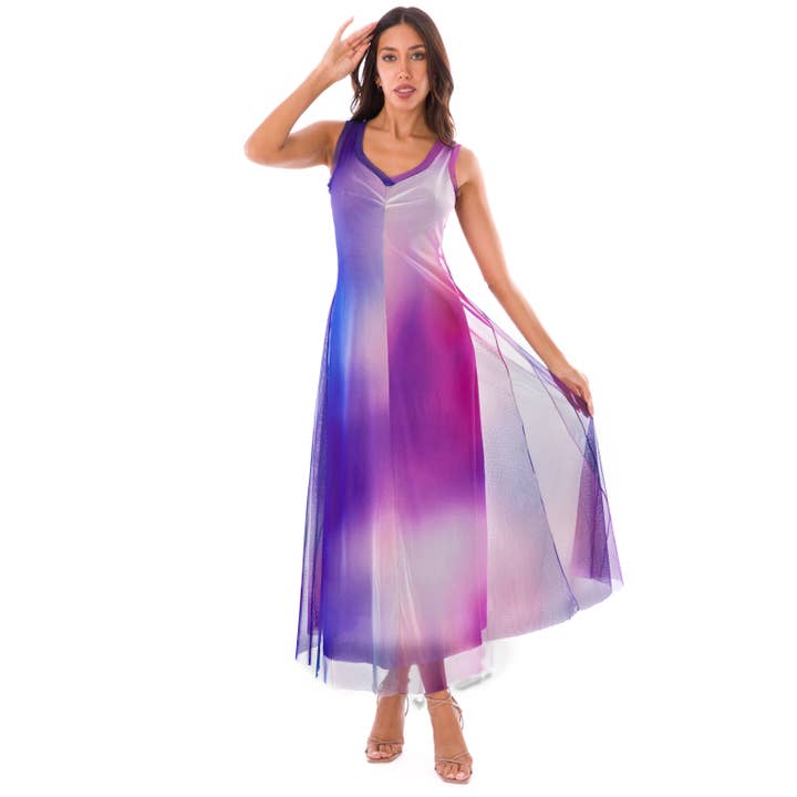 VENUS Maxi V-hals Ærmeløs Fit N Flare Print Kjole for engroshandel hos Elana Kattan