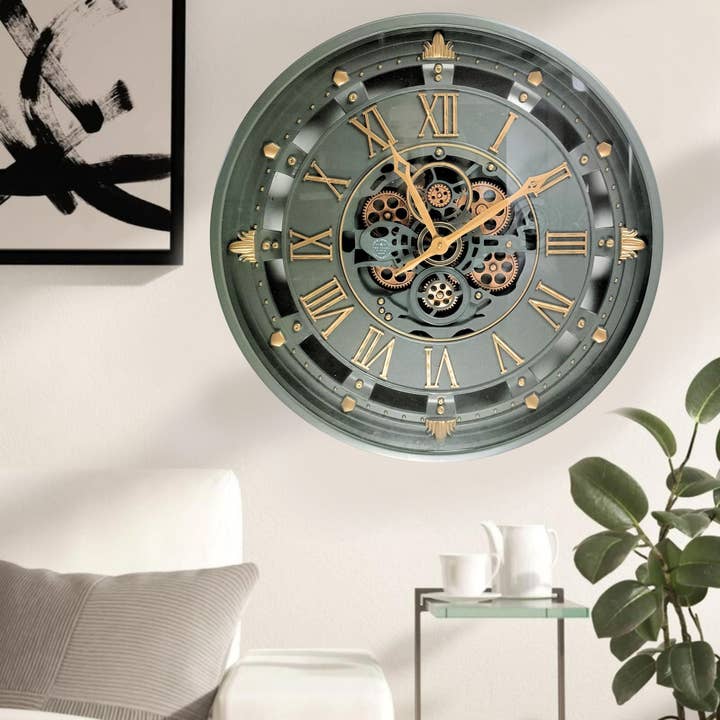 The Gears Clock - Wholesale Wall Clock - BELGIUM LINE WALL CLOCK ROUND 26 INCH GREEN11