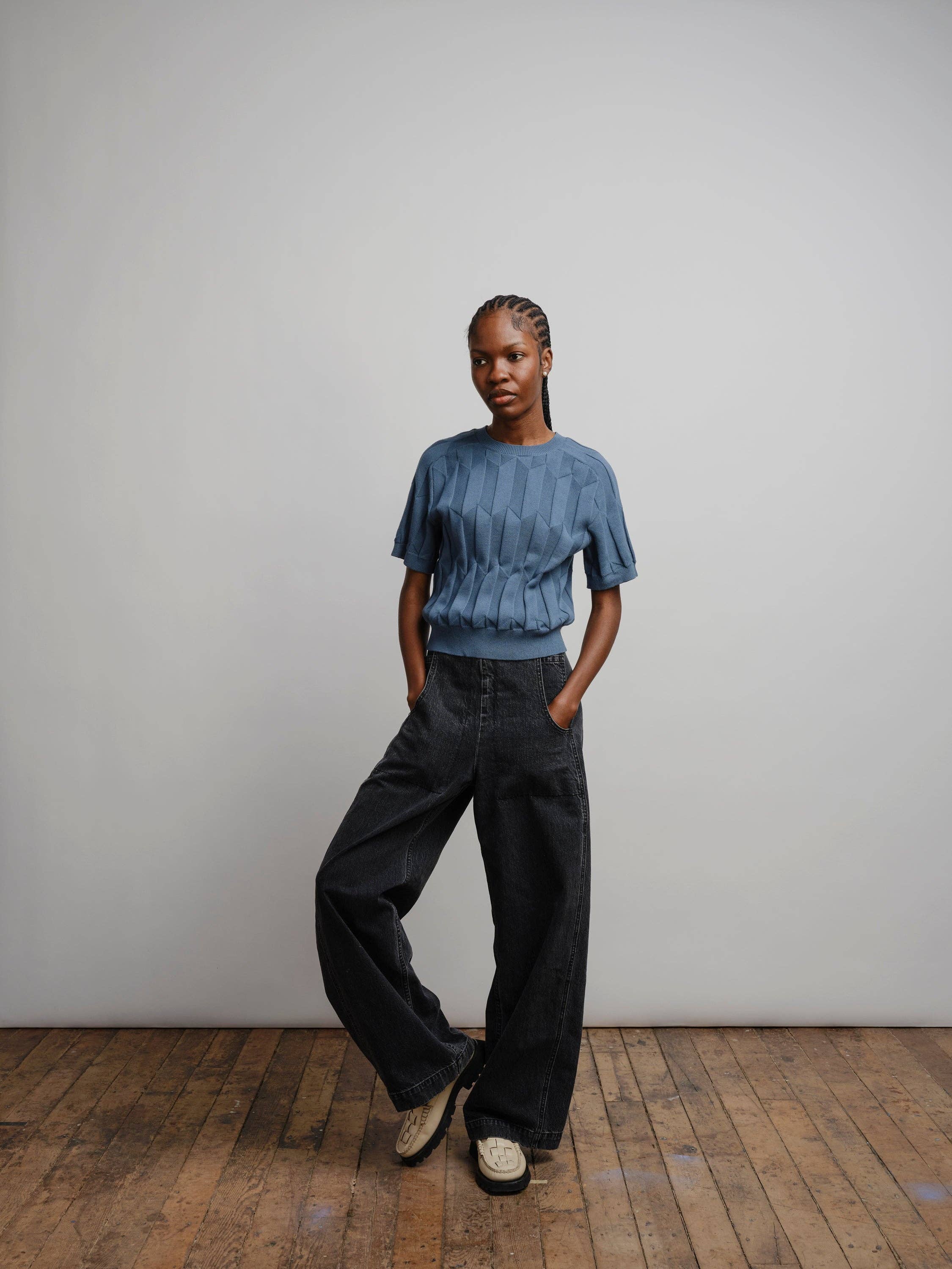 The Endery - Wholesale Knit Sweater - Women's - Chevron Ruben Tee - Delphinium3