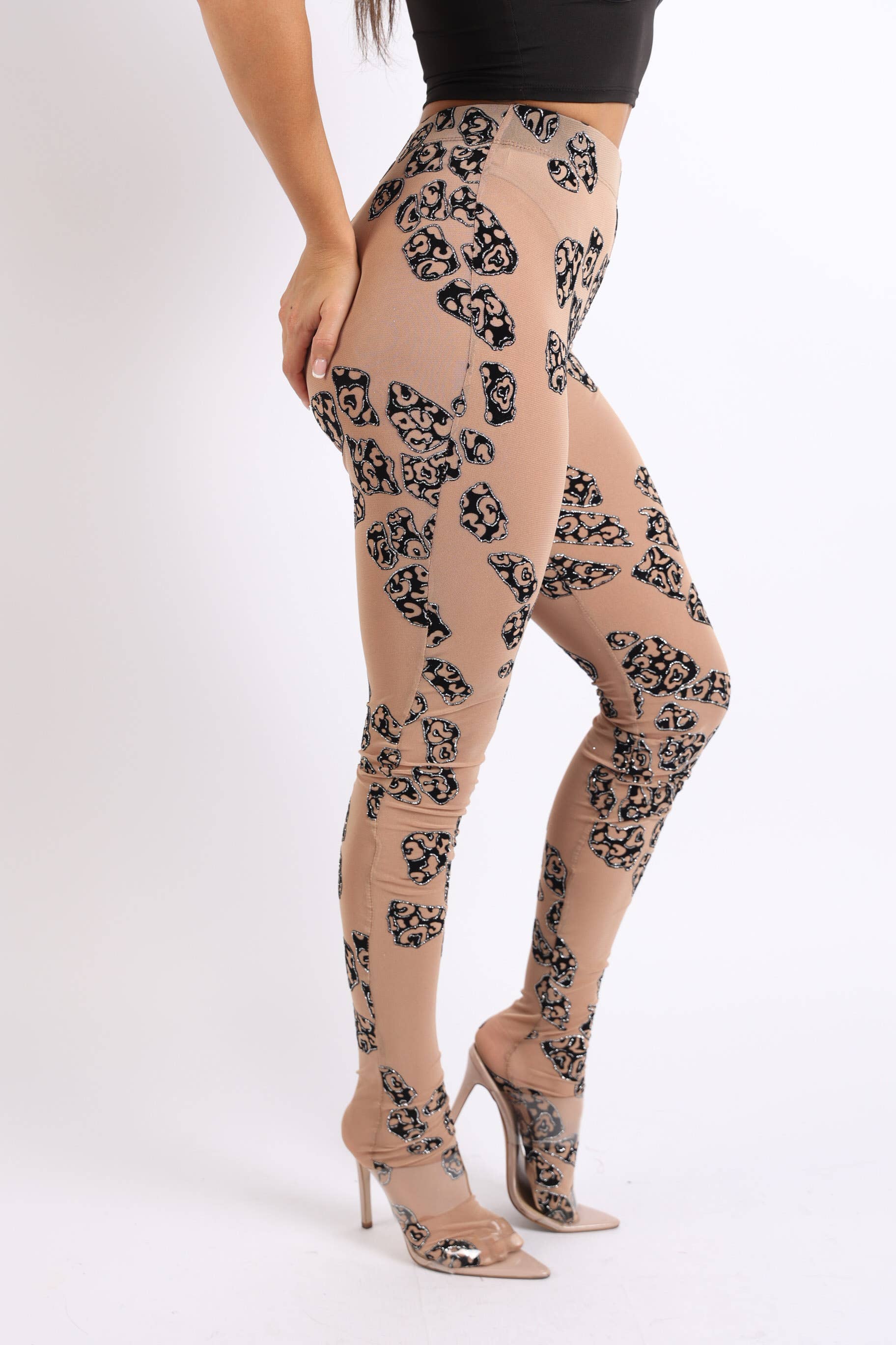 NAKEN Glittrade leopard mesh footed leggings för wholesale på Faire3