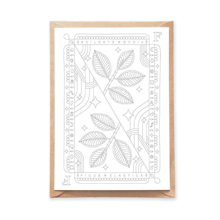 Ficus Elastica Coloring Postcard for wholesale by Anna Grunduls Design