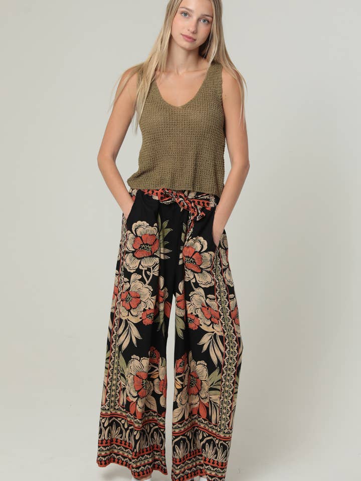 25C71-FQ98 TIE WAIST WIDE LEG PANTS for wholesale by ANGIE