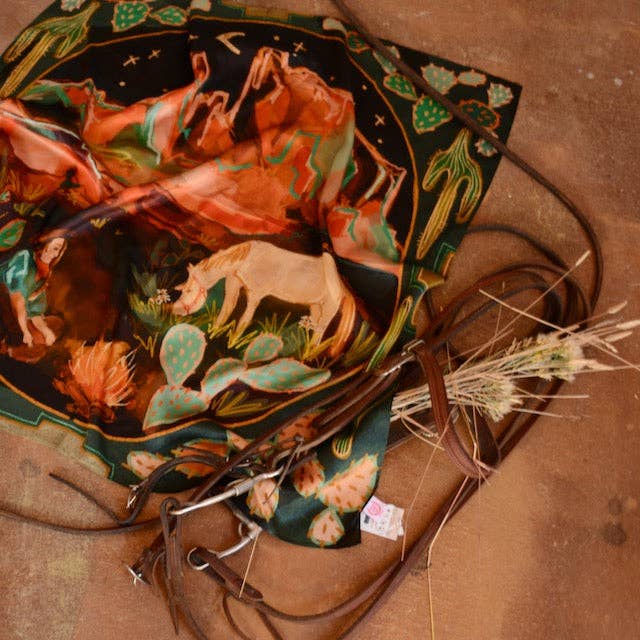 Tirzah Lane Art - Wholesale Scarf - Women's - Large 100% Mulberry Silk 35x35: Desert Nights Western Wild Rag Cowgirl4