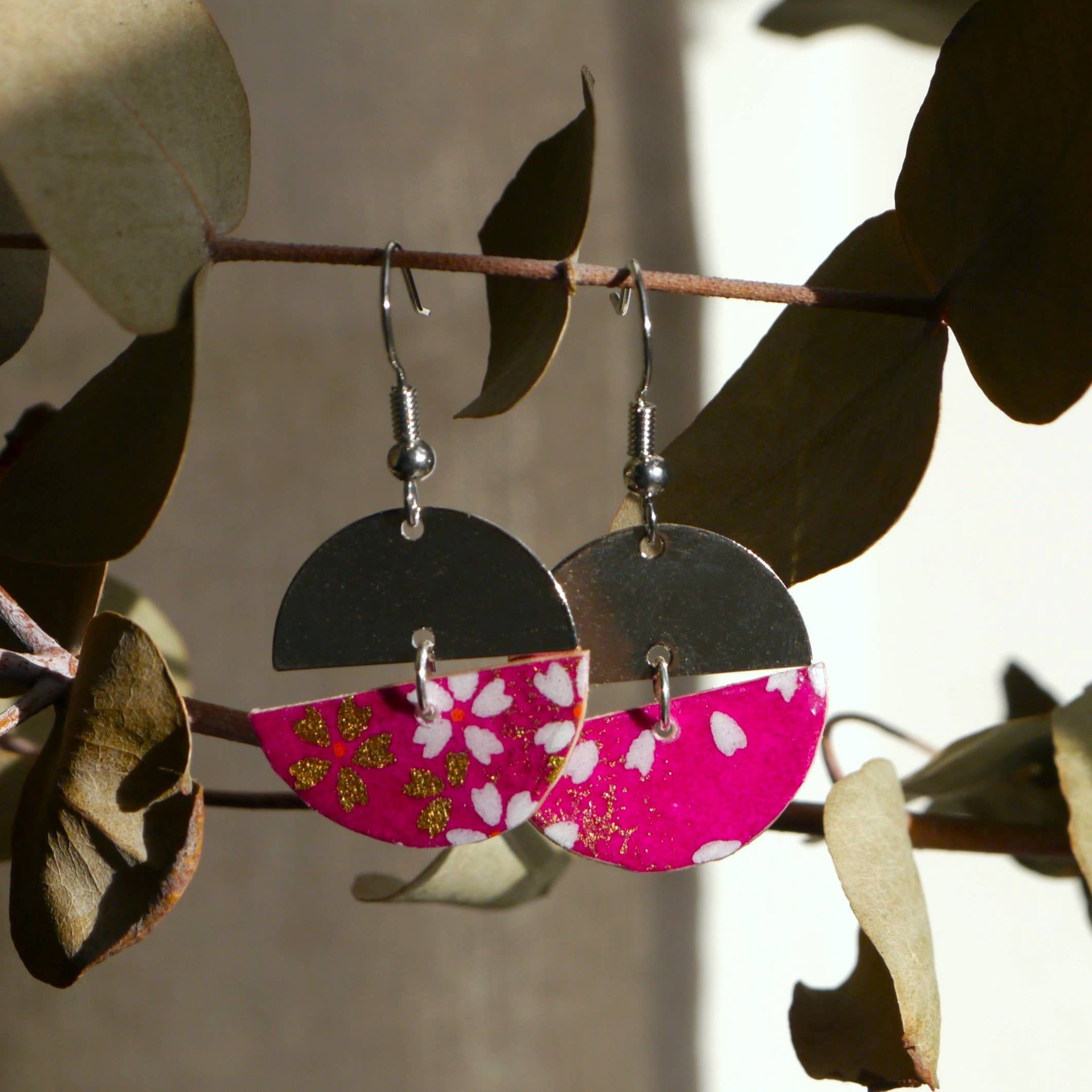 Dix janvier - Vente Boucles d'oreilles pendantes - Boucles d'oreilles en papier japonais - Tsuki - Violet