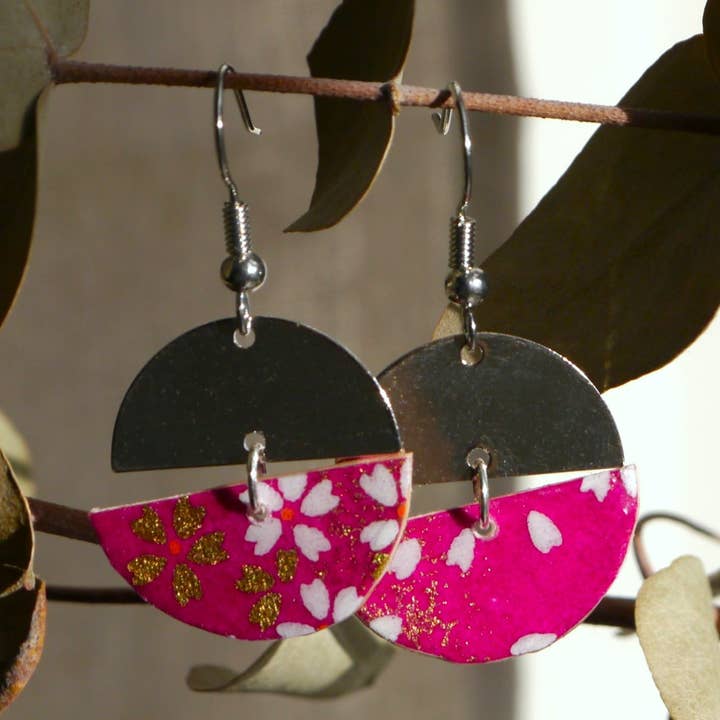 Japanische Papierohrringe „Tsuki“ – Lila für den Großhandel von Dix janvier