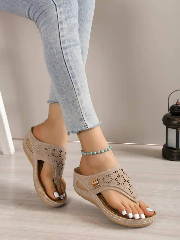 Comely Fashion - Wholesale Sandals - Women's - Hollow-out Pattern Flip-flops Wedge Sandals