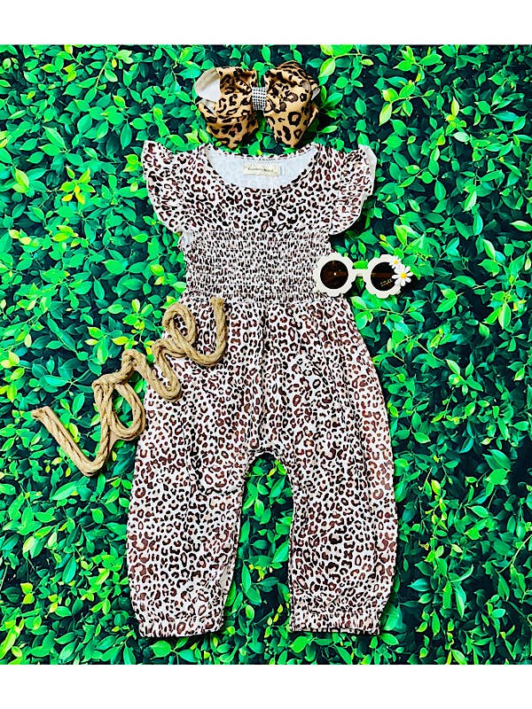 Leopard print smocked baby jumpsuit/romper XCH0999-20H for wholesale by luluclothes