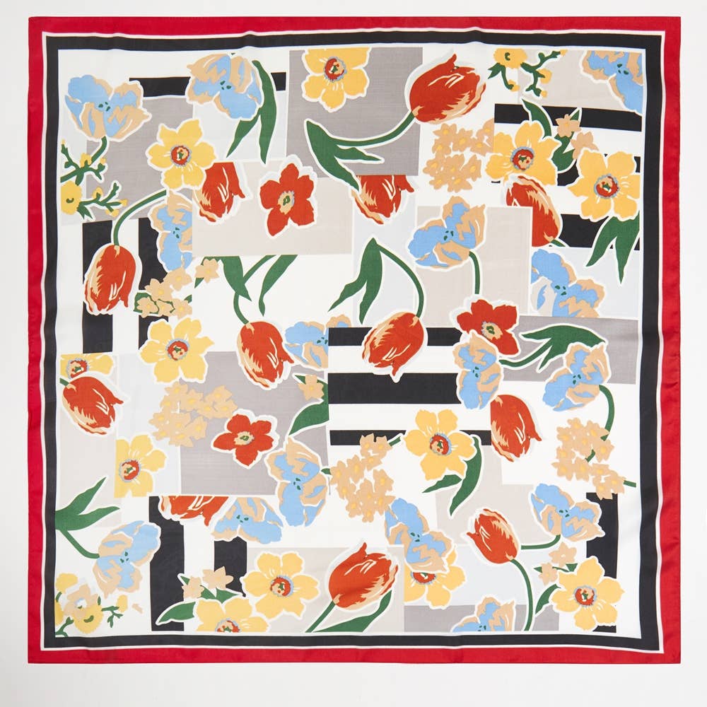 Collections by Fame Accessories - Wholesale Scarf - Women's - Abstract Floral Art Print Bandana Scarf3