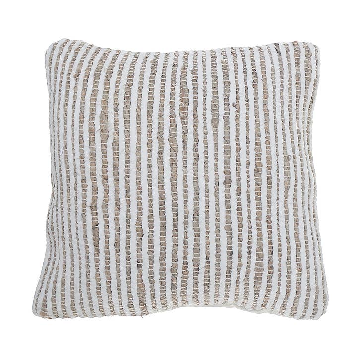White Natural Micro Chenille & Jute Cushion for wholesale by IH Casa Decor