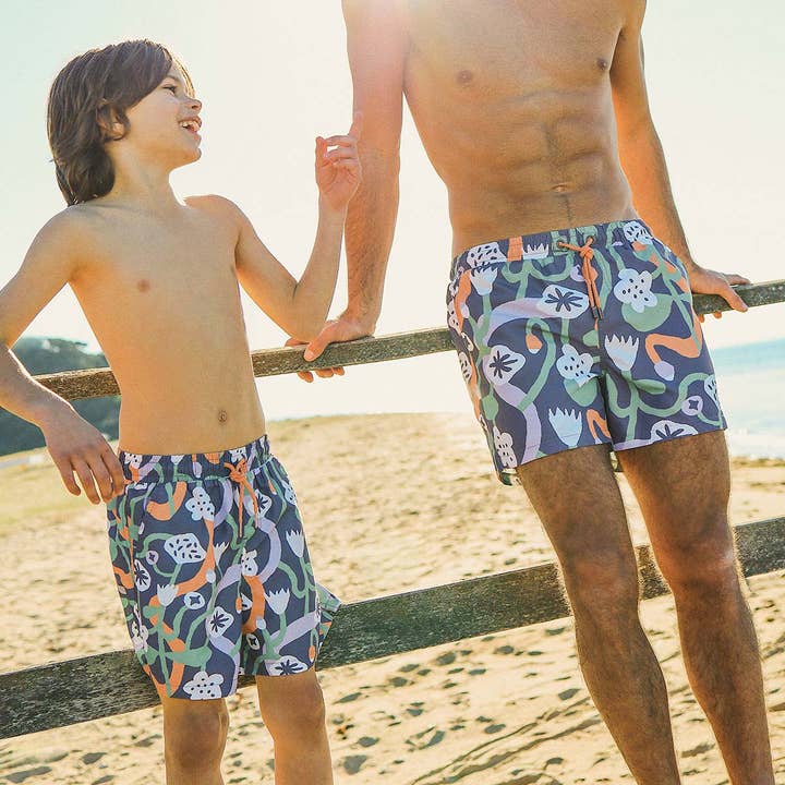 Nan's Backyard Boys Swim Shorts in Navy for wholesale on Faire4