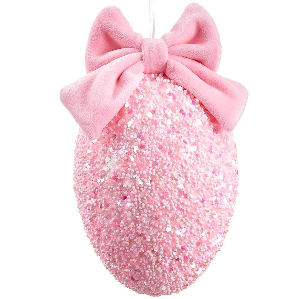 Dunn Deals - Wholesale Ornament - 7.5" Glittered Egg Ornament With Bow Pink0