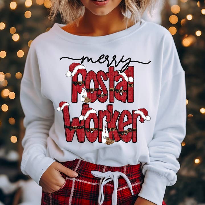 Merry Postal Worker Christmas Doodle DTF Transfer for wholesale by K and M Designs