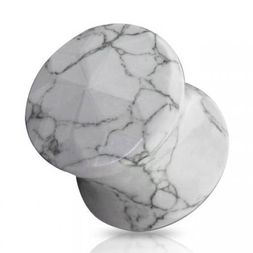 BOUCHON DOUBLE ÉVASÉ EN PIERRE SEMI-PRÉCIEUSE À FACETTES GRISES pour la vente par CRAVE