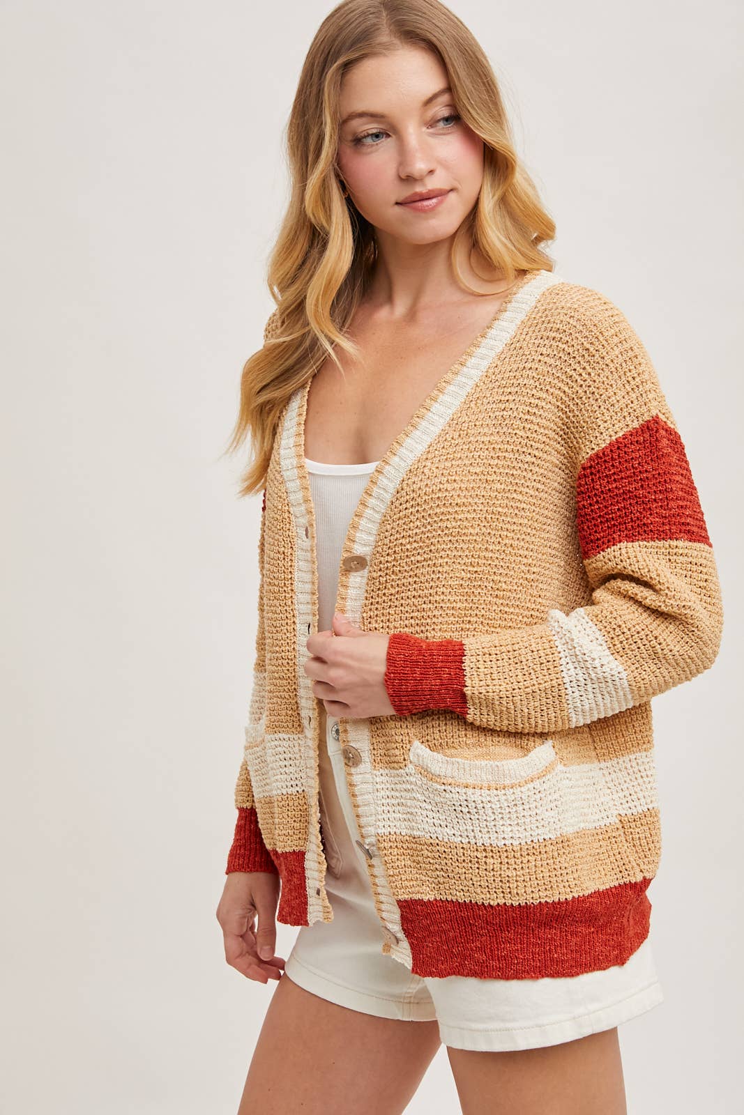 Bluivy - Wholesale Cardigan - Women's - COLOR BLOCK BUTTON DOWN KNIT SWEATER CARDIGAN14