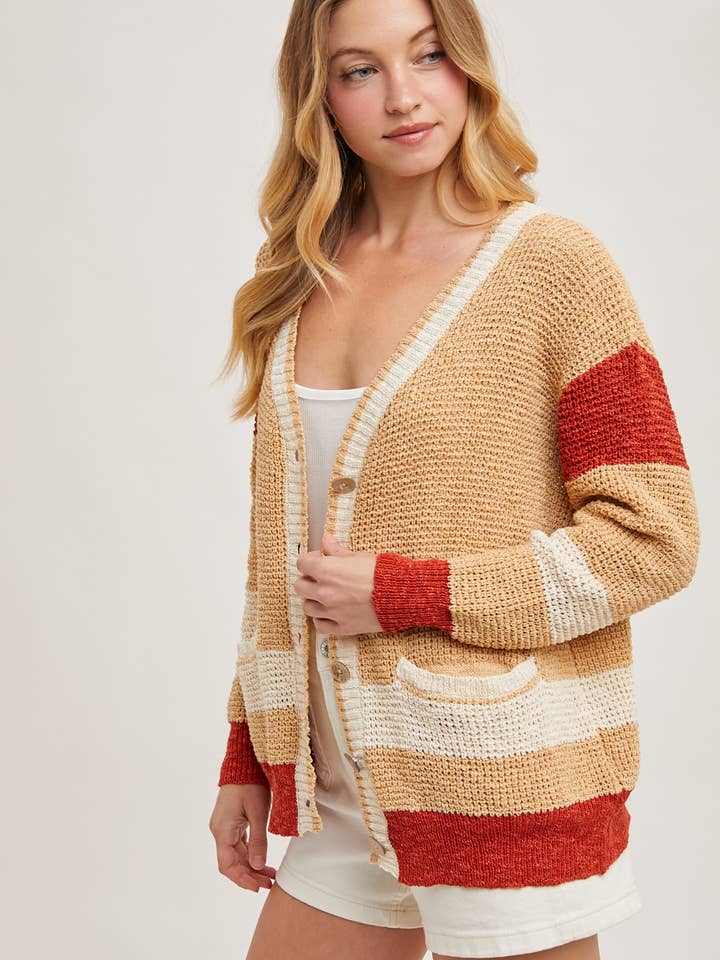 Bluivy - Wholesale Cardigan - Women's - COLOR BLOCK BUTTON DOWN KNIT SWEATER CARDIGAN14