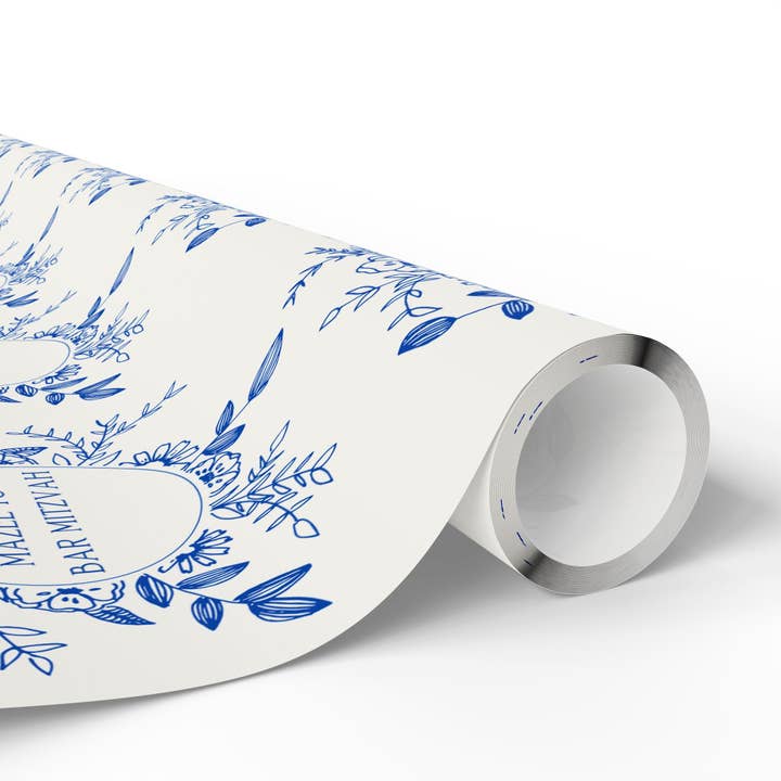 Lokipawz - Wholesale Flat Wrap - Mazel Tov Bar Mitzvah Blue Floral Gift Wrap5