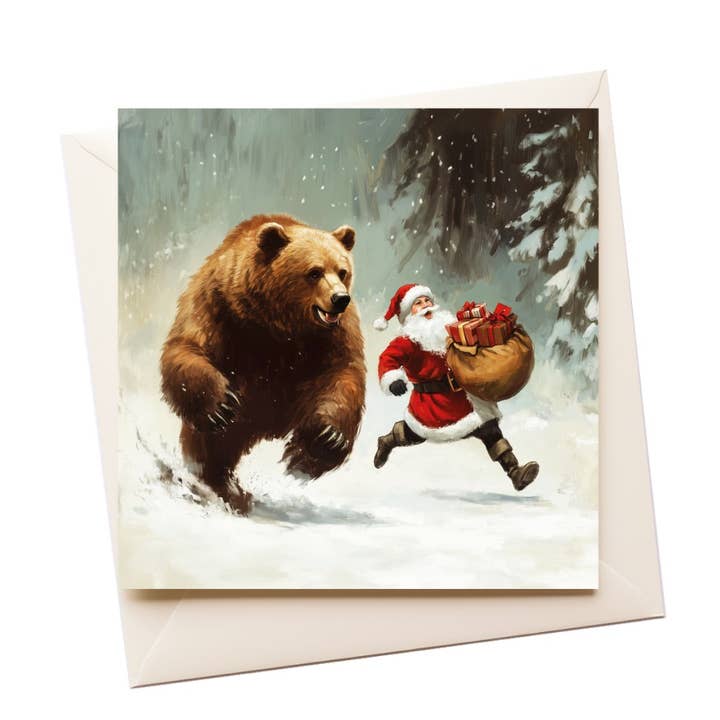 Bjørn jager julemanden julekort for engroshandel hos Artificial Ink