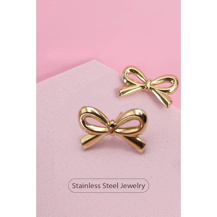 GOLD 18K STAINLESS STEEL TARNISH FREE BOW STUD EARRINGS | 40E303 for wholesale on Faire