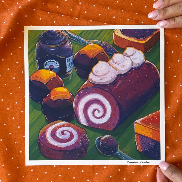 Claudine Castro Art - Wholesale Art Print - Ube Spread Dessert Art Print 8x8 inches, Filipino food art