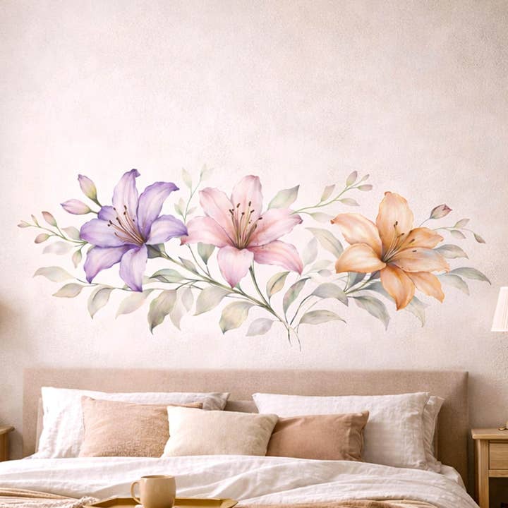 Autocollant mural Lys | Bordure florale à l'aquarelle pour la vente par Decords