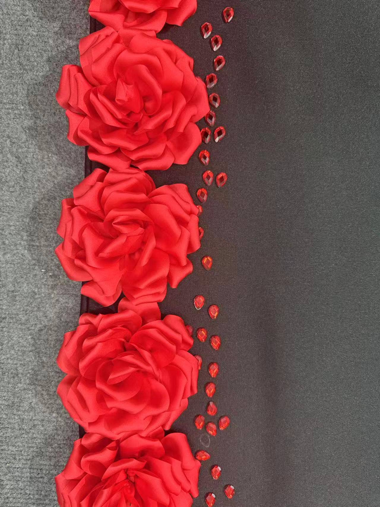 Black 43Y 3D Floral One-Shoulder Bandage Gown with Crystal Detail for wholesale on Faire4